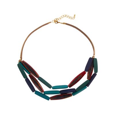 Multi-coloured multi row wooden necklace
